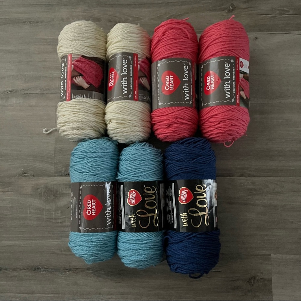 NWT Set of 7 Skeins Red Heart With Love Yarn (Aran/Papaya/Iced Aqua/True Blue) - Picture 4 of 12